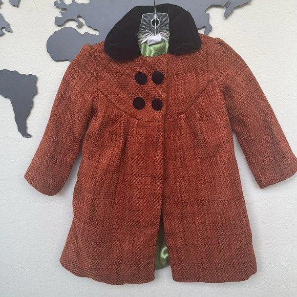 Handmade Charlotte for Anthropologie Kids Rust Orange Jacket with Peacock Design - Picture 2 of 16